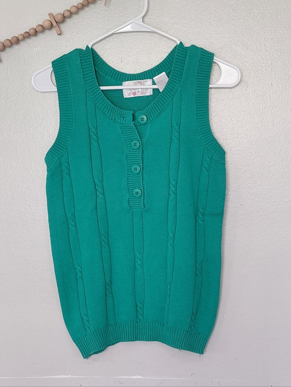 The Cotton Club Cable Knit Seafoam Green Sleeveless Sweater Vest Size M